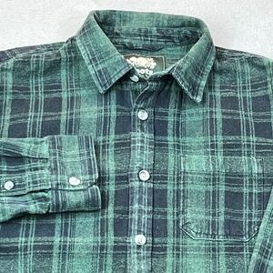 Roots Canada Mens Green Black Plaid Flannel Shirt Long Sleeve Cotton Large